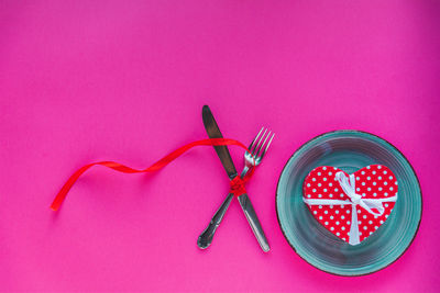 High angle view of heart shape on table