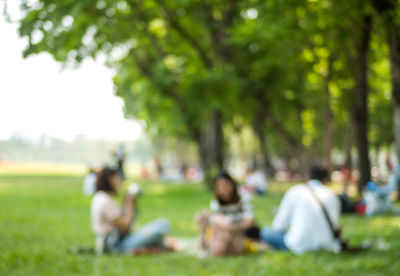 People relaxing in park