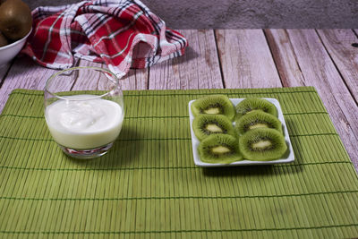 High angle view of breakfast on table