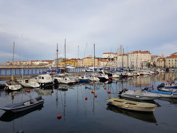 Boats moored at harbor