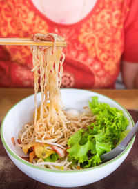 Close-up of salad in bowl on table