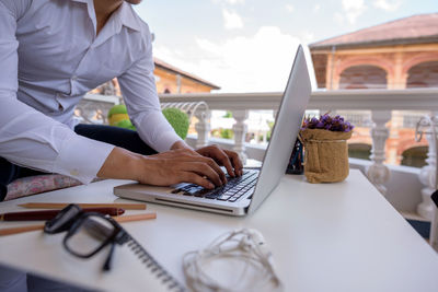 Woman working on table