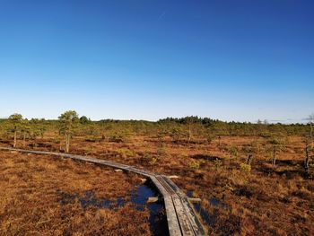 Scenic view of landscape against clear blue sky