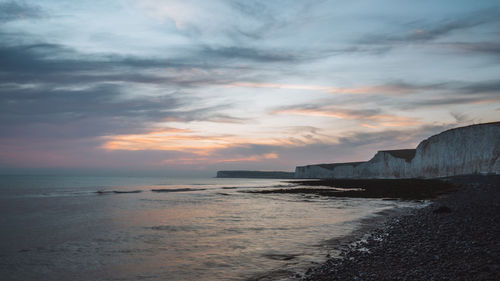 Scenic view of sea against sky during sunset