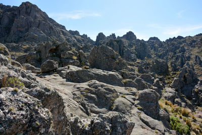 Scenic view of rocky mountains against sky