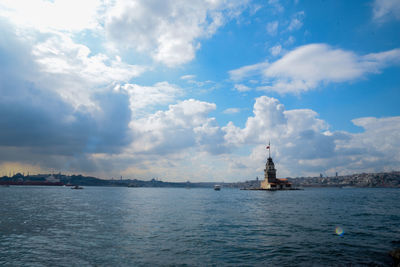 Scenic view of sea against cloudy sky