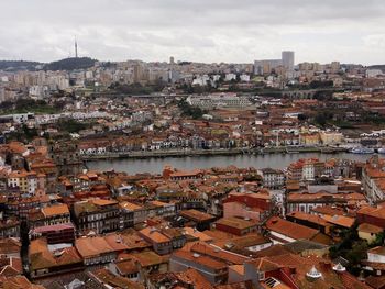 High angle view of townscape against sky