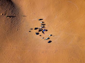 High angle view of people on sand