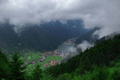 Scenic view of mountains against sky. uzungol landscape in trabzon.