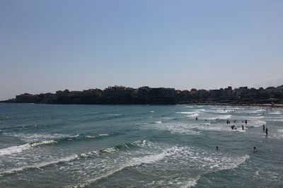 Scenic view of sea against clear sky