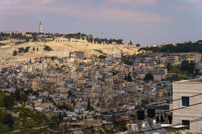 High angle view of jerusalem city against sky