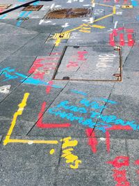 High angle view of multi colored city street