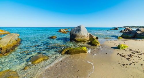 Scenic view of sea against clear blue sky