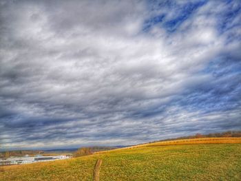 Scenic view of agricultural field against sky