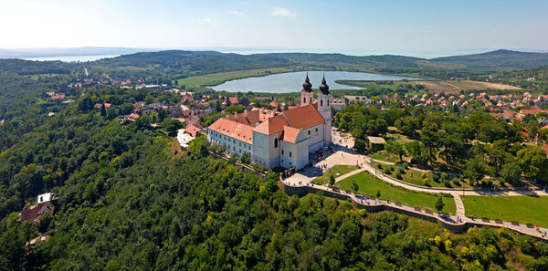 High angle view of townscape against sky