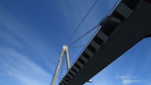 Low angle view of bridge against blue sky