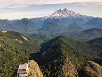 High angle view of mountains against sky