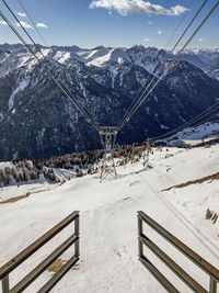 View from the col rodella mountain station down into the valley at campitello di fassa