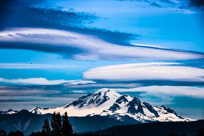 Scenic view of snowcapped mountains against sky