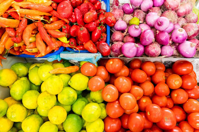 Directly above shot of vegetables for sale at market