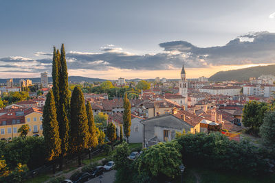 High angle view of townscape against sky