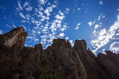Low angle view of rock formations against sky