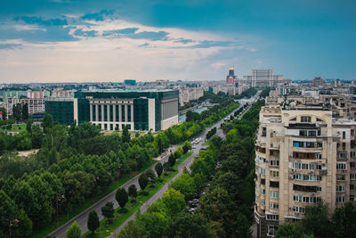 High angle view of buildings in city