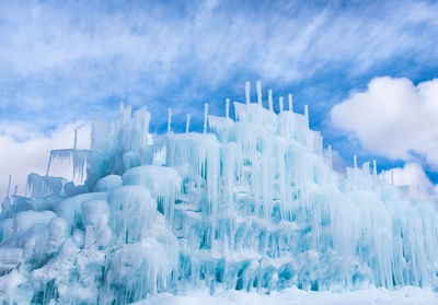 Panoramic shot of icicles on land against sky