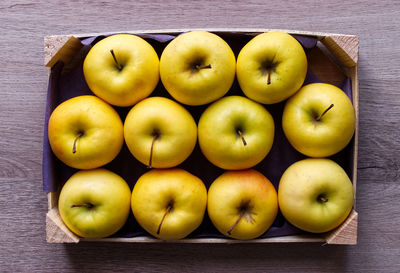 High angle view of granny smith apples
