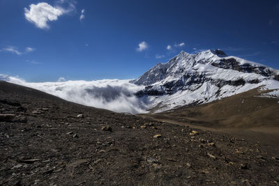 Scenic view of snowcapped mountains against sky