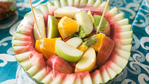 Close-up of fruits in plate