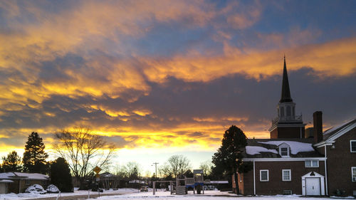 Silhouette of church at sunset