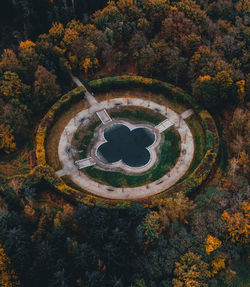 High angle view of trees in park during autumn