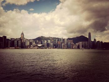 City skyline with river in background