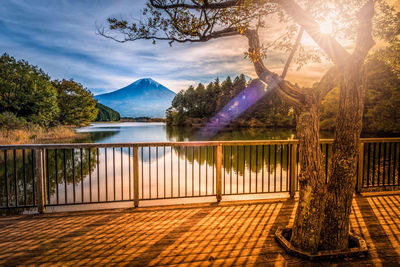 Scenic view of lake against cloudy sky