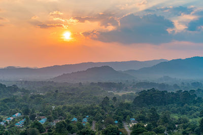 Landscape sunset of village in mountains at thailand.