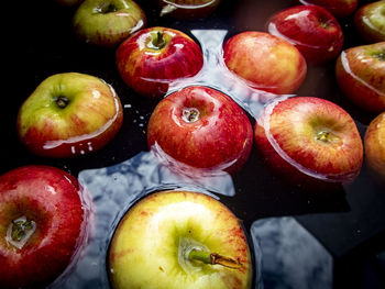 High angle view of apples on table