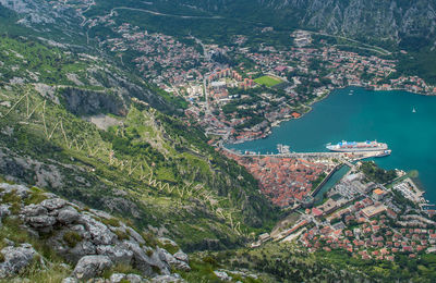 Kotor old town and serpentine, view from the mountain