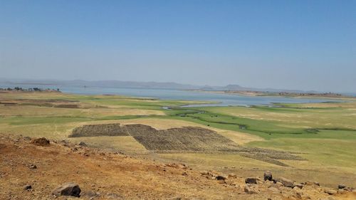 Scenic view of landscape against clear sky