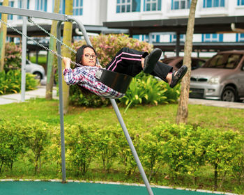 Active children playing at the playground. happy and fun time.
