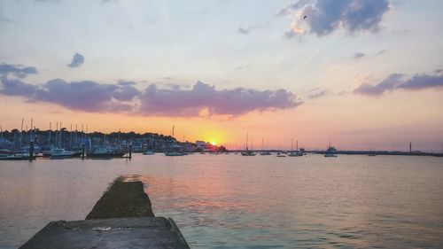 View of marina at sunset