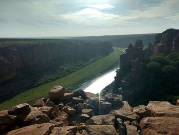 Scenic shot of river against sky