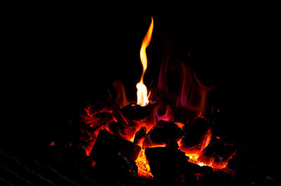 Close-up of fire in the dark