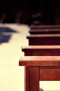 Close-up of piano keys on wooden table