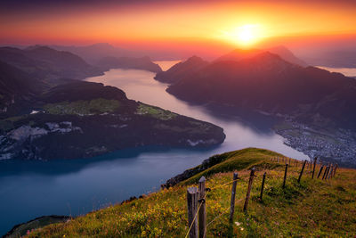 Landscape panoramic view of the swiss alps