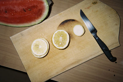 High angle view of breakfast on table