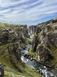 Scenic view of fjaðrárgljúfur