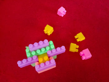 High angle view of toys on table