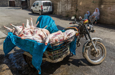 View of meat on road