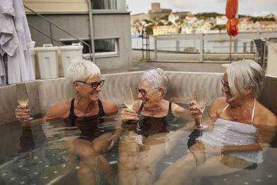 Senior women relaxing in hot tub